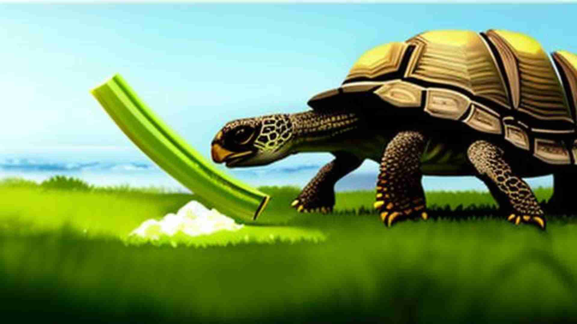 Image of a tortoise questioning if it can eat celery.